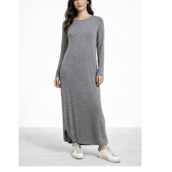 THE GREAT. Dresses & Skirts - THE GREAT Long Sleeve T Shirt Maxi Dress Slit Leg Heathered Gray Jersey Sz 1 Sm